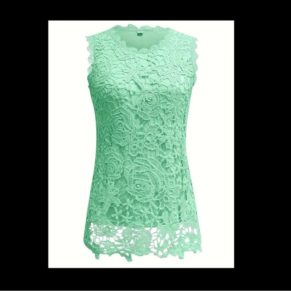Elegant Mint Lace Sleeveless Blouse Size XL - Picture 3 of 8